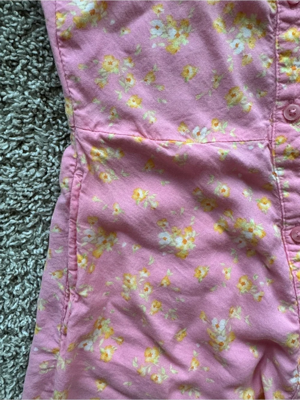 Old Navy Girls Pink Floral Dress Size Small 6/7 Puff Sleeve Button Front